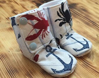 Nautical Booties - Stay On Booties -Anchor Slippers - Baby Fall Boots - Anchor Booties - Baby Booties - Baby Boy Gift - Baby Shower Gift