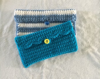 Handmade crochet button closure storage pouches