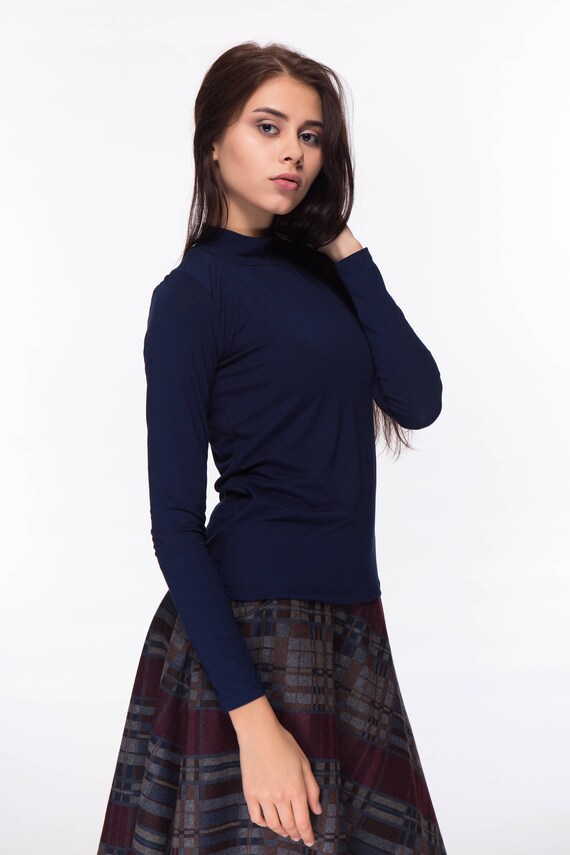 dark blue turtleneck outfit