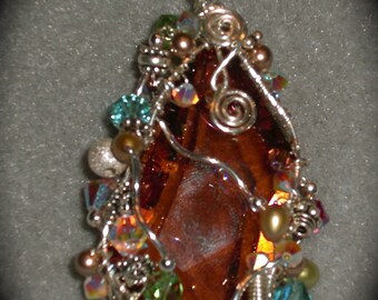 Wire wrapped 50mm swarovski crystal pendant