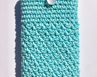 Turquoise Mint Crocheted Mobile Phone Case Sleeve with Button