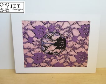 Window mounted lace inspired embroidered prints