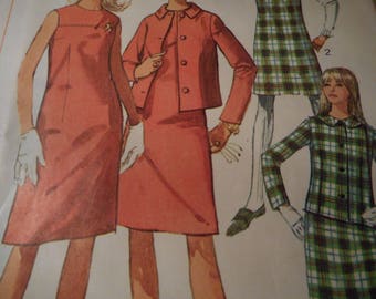 Vintage 1960's Simplicity 7236 Mod Jacket, Dress or Jumper Sewing Pattern Size 14 Bust 34