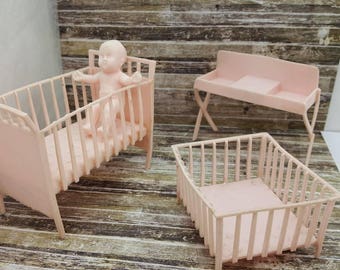 MPC Pink Nursery Baby items Doll House Toy Bathroom Soft Plastic