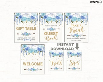 Boho Floral Baby Shower Table Signs. 6 Printable Signs. Gift