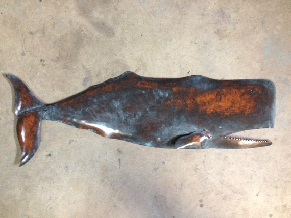 Whale Metal Wall Sculpture 32in long Lodge Coastal Cottage Cabin Art Fish