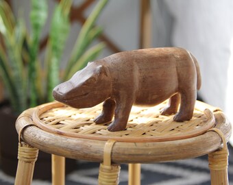 Vintage Hand-carved Wood Hippopotamus