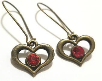 Heart Antique Bronze Pendant Earrings with Kidney EarWire,Love, vintage