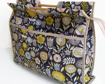Craft Storage Bag, Large Knitting Bag, Knitting Project Bag, Grey Sewing Bag, COOL FLORAL Carry Bag. Mothers Day Gift.