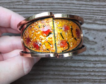Vintage Matisse Renoir Enamel & Copper Modernist Hinged Cuff Bracelet
