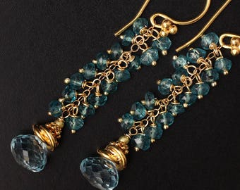 Swiss Blue Topaz Earrings London Blue Topaz Earrings Silver Earrings Blue Earrings Long Earrings Gemstone Earrings Cluster Earrings Dainty