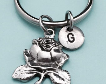Rose keychain, rose charm, flower keychain, personalized keychain, initial keychain, customized keychain, monogram
