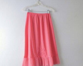 Coral Sunset Slip | 1950s Coral Pink Nylon Vintage Half Slip | Vintage Pink Half Slip S