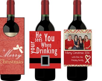 Holiday Wine Bottle Labels 4x5 inch Printable Funny Holiday