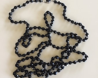 Vintage 30s AUSTRIAN Black Crystal Beaded Necklace