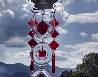 Solar LED Light on Glass Wind Chime. Suncatcher, Windchime, 37