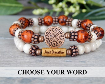 CHOOSE WORD, Just Breathe Bracelet, Yoga Bracelet, Nature Bracelet, Everyday Bracelet, Unique Bracelet, Boho Bracelet, Boho Chic Jewelry