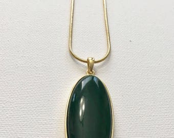 Long Green Stone Pendant Necklace on Snake Chain