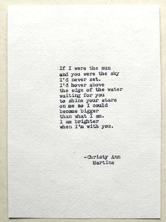 Anniversary Gifts for Men If I Were the Sun Love Poem for 1st or 2nd Paper or Cotton Anniversary Gift for Husband or Wife