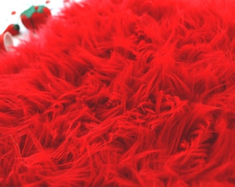 Red faux fur 2" pile, red fur fabric craft squares, luxury shag, red fursuit fur, red cosplay fur, red shag fur, red fur, red faux fur