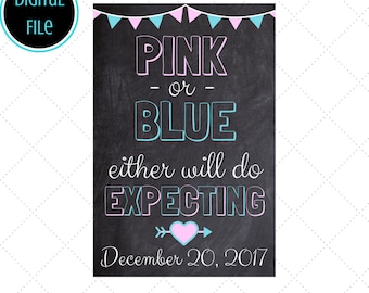 Chalkboard Pregnancy Announcement, Pink or Blue, Baby Announcement, Chalkboard Sign Printable, Pregnancy Reveal, We're Expecting, Gender