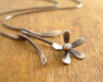 Flower necklace, sterling silver flower pendant, garden jewelry, dainty and feminine.