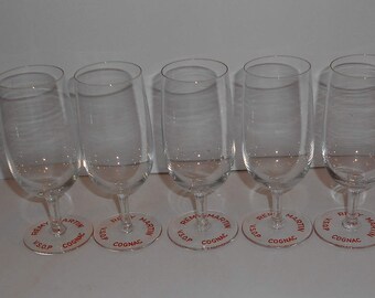 Set of 5 crystal glasses, Baccarat COGNAC Remy Martin, marked, 1950’s