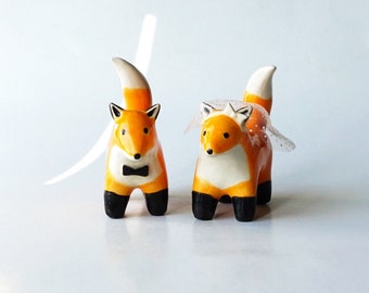 Handmade Ceramic Fox Couple Cake Toppers