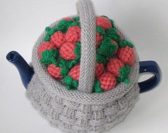 Tea cozy. Teapot cosy. Crochet Tea Cozy. Knitted Tea Cosy. Tea Party. Tea Gifts. Tea cosies "Basket with raspberry".Present for tea fans.