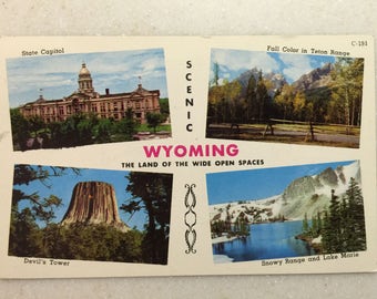 Vintage WY Postcard Scenic Wyoming Land of Wide Open Spaces PM 1957