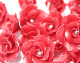 Miniature Roses Handcrafted Clay with Pearl bead, 10 pcs.