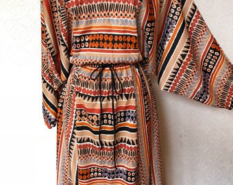 1970's Tribal Print Maxi Dress