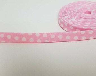 Pink and White polka dots 100% cotton double fold bias tape boutique trim binding