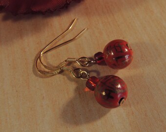 Orange beaded gold vermeil earrings