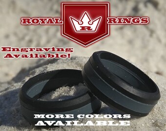 Men's Black & Gray Silicone Wedding Ring Durable Flexible Wedding Ring Band Fathers, Military, Husband Crossfit Gym Fitness