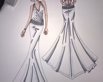 wedding gown sketch front and back view