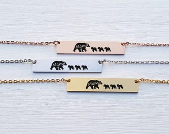 Mama Bear Necklace Gift for Mom Bar Necklace Personalized Necklace Jewelry Rose Gold Silver Engraved Mother Gift for Her Gift for Friends 9