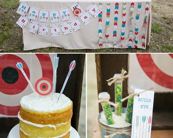 Archery | Bow and Arrow | Target Practice PRINTABLE Party Collection - You Customize EDITABLE TEXT >> Instant Download | Paper and Cake