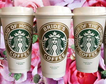 Bridal Party Starbucks Travel Coffee Mug for Bride Bridesmaid Engagement Maid of Honor Groom Bachelorette Gift Name for fby StarTangledArts