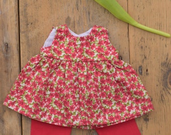 Waldorf Doll dress, for 14" and 16" dolls, red floral, Tunic