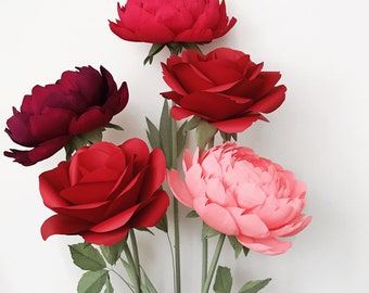 Self-Standing Paper Roses - Standing Paper Flowers - Standing Paper Peonies