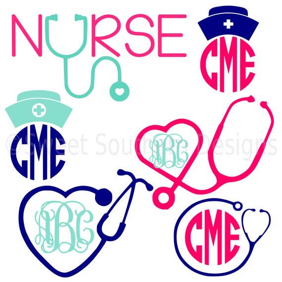 Download Nurse stethoscope nurse hat monogram set SVG instant download