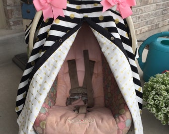 Car seat canopy Black and Gold , Car seat cover , car seat canopy , carseat cover , carseat canopy , nursing cover