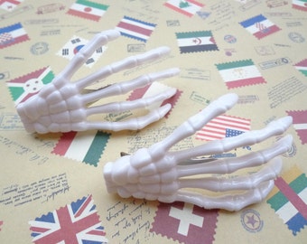 SALE--50 white skeleton hand hair clips