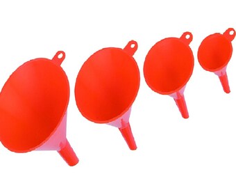 4 Funnel Set 2" 3" 4" 5" Tool Kit for fluids fluid oil oils chemicals kitchen shop garage automotive liquid funnels hobby and craft repairs