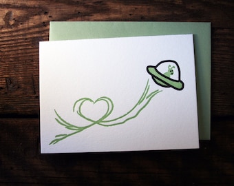 Letterpress Printed UFO Love Card - single