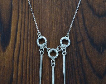 Three Ring Three Spike Hill Tribe and Sterling Silver Necklace