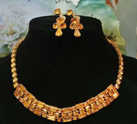 Coro Rhinestone Necklace Earrings Set