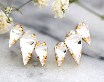 Bridal Crystal Earrings, Bridal Climbing Earrings, Bridal Swarovski Clear Crystal Cluster Earrings,Swarovski Crystal Cluster Earrings.