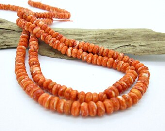 Orange Spiny Oyster Rondelle Bead, Natural Shell Bead, 6x3mm (25)